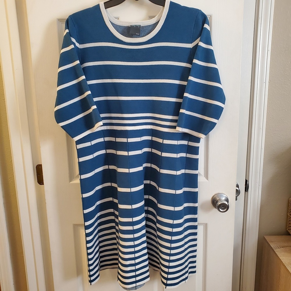 Gabby Skye sz 3X Plus Sweater Dress A-line Teal/Ivory Knee Length Casual Career